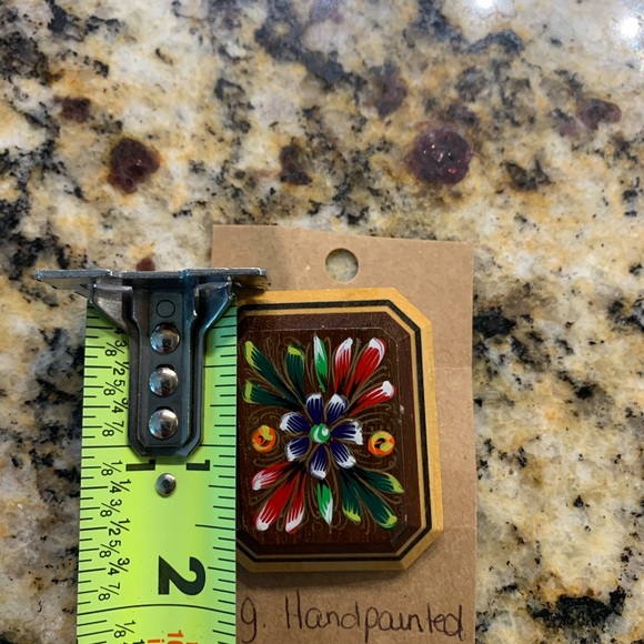 VTG 70’s Handpainted wooden brooch kitschy BOHO Hippie - Picture 5 of 6